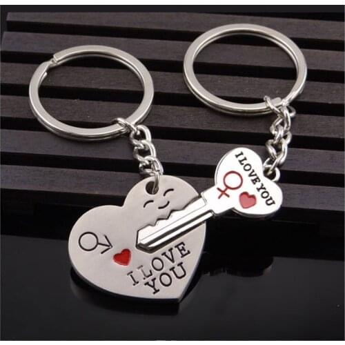 FREE SHIPPING by FEDEX 100pairs/lot Wholesale Zinc Alloy Key and Heart Couple Keychains Metal Lovers Keyrings for Wedding