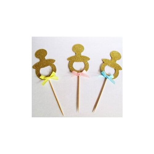 Glitter Gold Baby Pacifier Cupcake Toppers Bachelorette wedding bridal Shower birthday tea party treat food picks decoration
