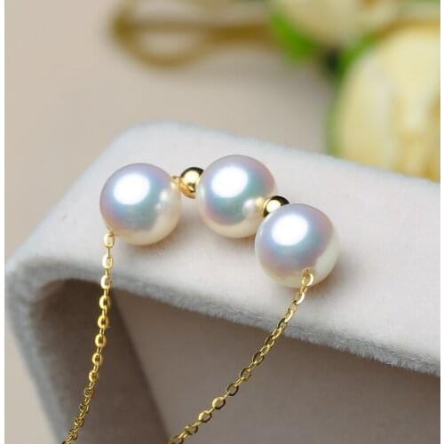 925 silver real natural big 7.5-8mm Akoya 3 specular gloss seawater pearl beads Lu Tong Jinlu necklace to send his girlfrien