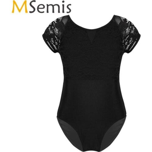 Kids Girls Ballet Leotard Swimsuit for Gymnastics for Ballet Floral Lace Bowtie Shaped Back Dance Gymnastics Leotard Jumpsuit