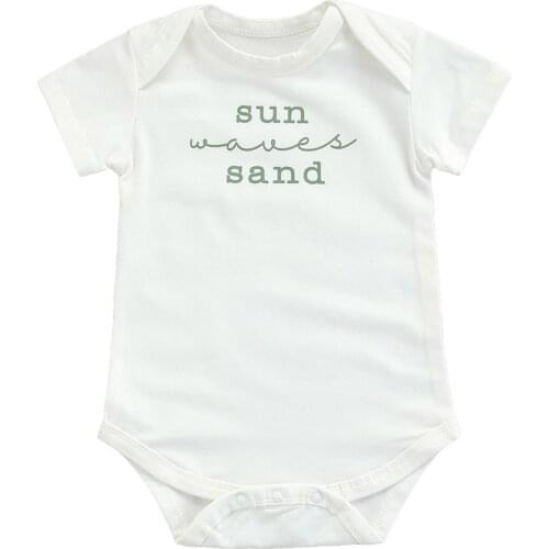 Baby Summer Rompers, Toddlers Letters Print O-Neck Short Sleeves Jumpsuit with Crotch Button for Girls, Boys, 3-24 Months