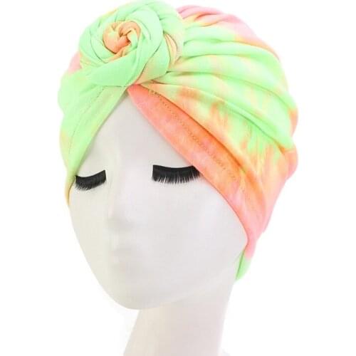 DUOJIAOYAN Tie Dye Cotton Spiral Turban Fluorescent All-match Women hair accessories Fashion Ladies headwrap Print Head Scarf