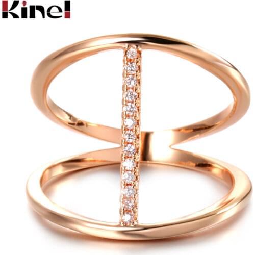 Kinel Fashion Design Cubic Zirconia Rings For Women 585 Rose Gold Color Crystal Ring Female Party Statement Jewelry 2020 New