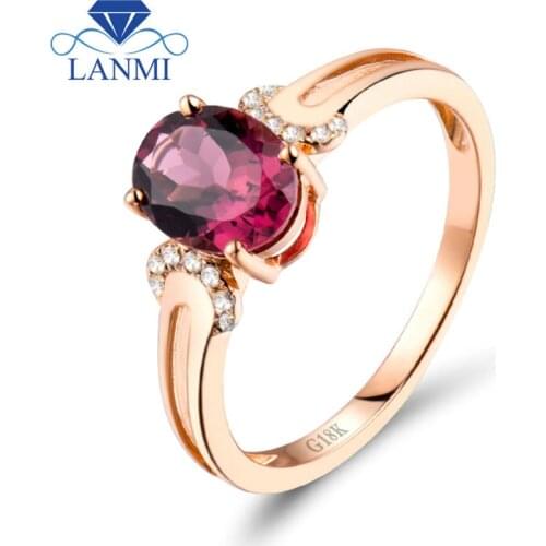 18K Gold Ring Engagement Diamond Natural Oval 6x8mm Tourmaline For Birthday Party LJ14J238