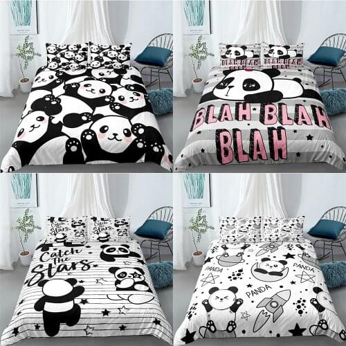Cute Panda Printed 2/3pcs Bedding Set Duvet Cover For Adult Child Bedclothes And Pillowcases Comforter Covers Bed Sets