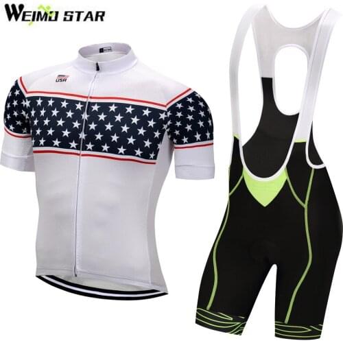 Weimostar USA Cycling Jerseys Set Polyester Quick-Dry Mans Bicycle Wear Mountain Bike Clothing Bib Shorts Padded Ropa Ciclismo