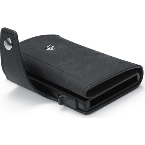 BISI GORO Rfid Blocking Protection Men id Credit Card Holder Wallet PU Leather Metal Aluminum Business Bank Card Case CreditCard