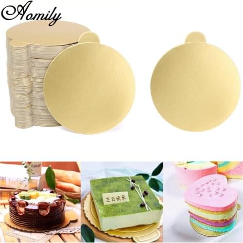 Aomily 100pcs/Set Round Mousse Cake Boards Gold Paper Cupcake Dessert Displays Tray Wedding Birthday Cake Pastry Decorative Kit