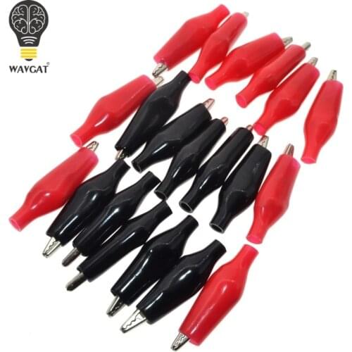 20pcs/lot 28MM Metal Alligator Clip G98 Crocodile Electrical Clamp for Testing Probe Meter Black and Red with Plastic Boot