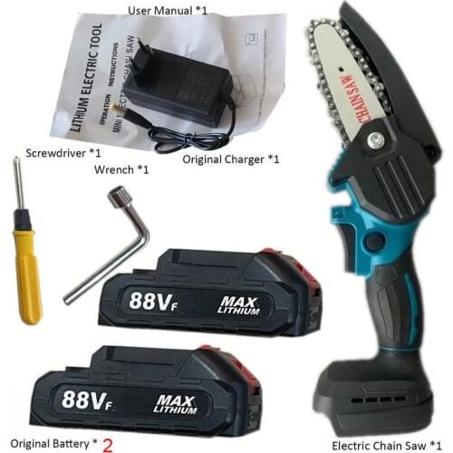 4 Inch 1200W 88V Mini Electric Chain Saw With Battery Indicator Rechargeable Woodworking Tool For Makita 18V Battery EU Plug