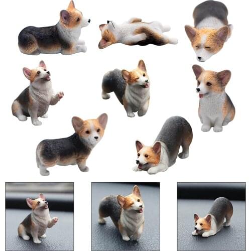 Miniature Figurines Model Mini Animal Corgi Simulation Dog Resin Figures For Kids Home Decor Accessories Children Gift Ornaments