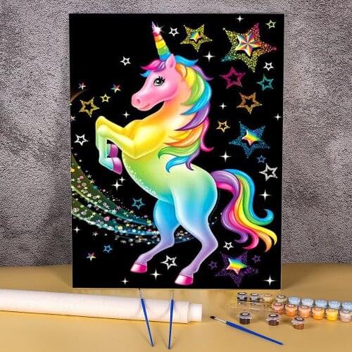 Cartoon Rainbow Unicorn Horse Animal DIY Painting By Numbers Set Acrylic Paints 50*70 Oil Painting New Design For Wholesale