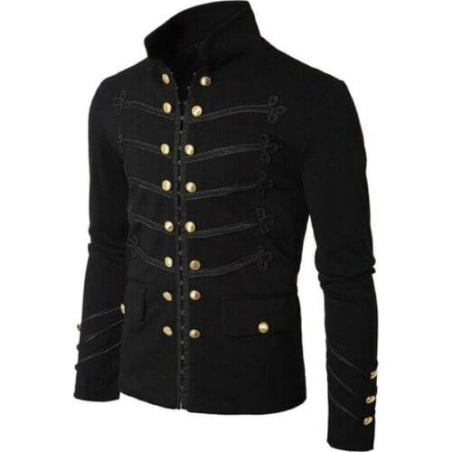 Retro Mens Steampunk Gothic Rock Solid Jacket Cardigan Outwear Coat Unique Personality Long Sleeve Fashion 2020 Hot New