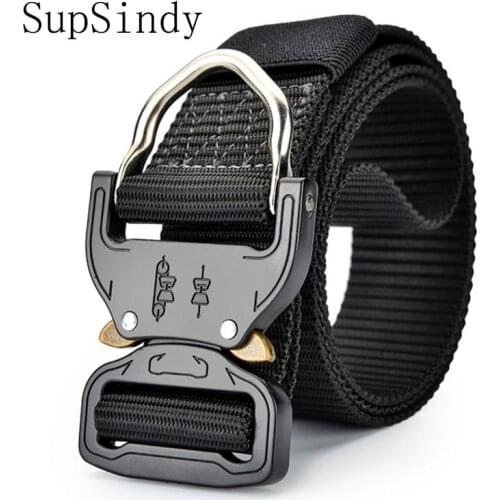 SupSindy mens canvas belt Metal insert buckle military nylon Training belt Army tactical belts for Men Best quality male strap
