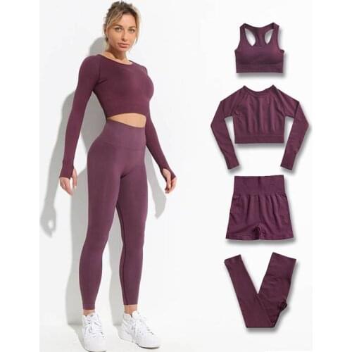 2pcs seamless hyperflex workout sport outfits for women sportswear athletic clothes gym Long Sleeve Crop Top High Waist Leggings