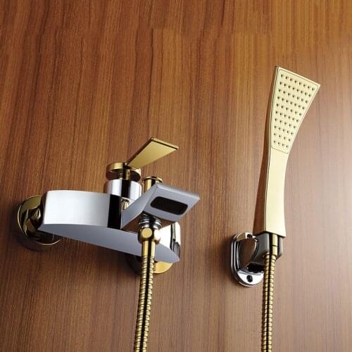 Bathroom Shower Faucet Set Brass Bathtub Shower Faucet Lavatory Mixer Tap Hot & Cold Wall Mounted Shower Faucet Set Chrome Gold