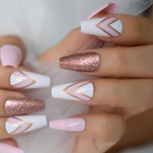 Fake Nail Tips False Nails Cute Press On Nail Coffin Medium Short Lovely Pre Designs Glitter Mixed Broken Line Wholesale Charms