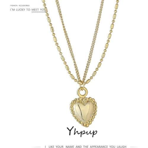 Yhpup New Heart Pendant Multi-layer Necklace for Women Gold Color Metal Choker Necklace Copper Jewelry Collares De Moda Gift