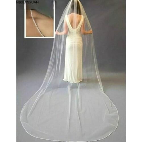 Wholesale Wedding Accessories Elegant 3M Cathedral Crystal Edge Wedding Veil Custom Made 1 Tier with Comb