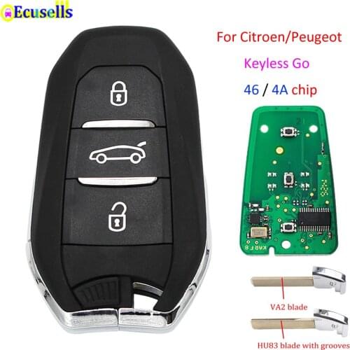 DS Style Smart Remote Key Keyless Go 3B 433MHz ID46/4A PCF7953 Chip for Citroen DS5 C4 C4L Peugeot 308 508 3008 5008 HU83/VA2