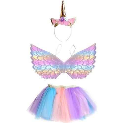 Rainbow Unicorn Tutu Skirt For Baby Girls Dance Tutus Birthday Party Kids Tulle Skirts Christmas Halloween Cosplay Costume Wing
