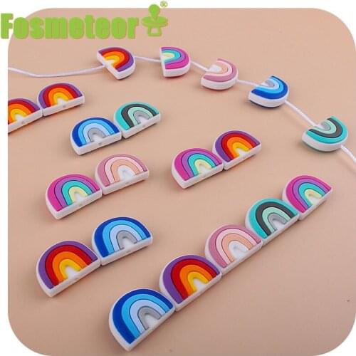 Fosmeteor 5pcs Rainbow Silicone Baby Teething Beads Nursing Teether Toys For New Born Silicone Beads Pacifier Dummy Chains DIY