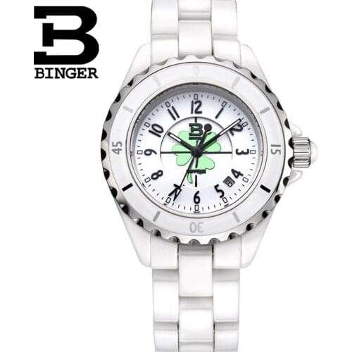 Genuine Luxury BINGER Brand ceramic Women quartz watches fashion ladies rhinestone diamond waterproof quartz dress table BBPS