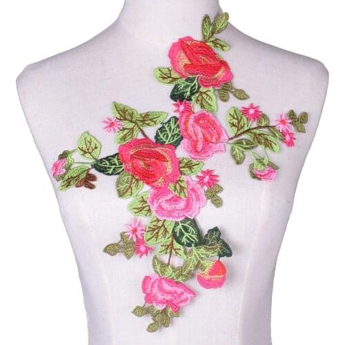 Pink Lace Fabric Guipure Applique Embroidered Ribbon Trim Collar Costume Dress DIY Sewing Decor Patch