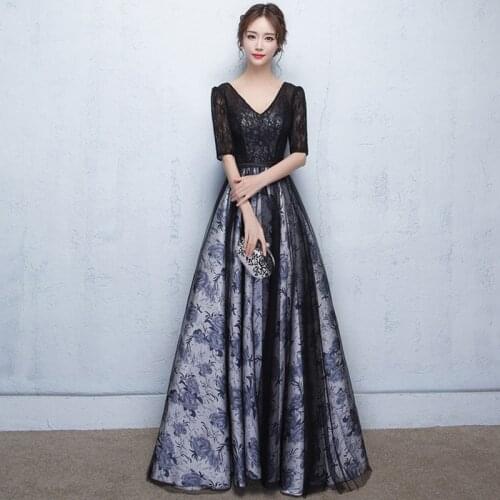 Sexy Black V-Neck A Line Evening Dresses 2018 New Haute Couture Half Sleeve Prom Party Dress Evening Gowns vestido de festa