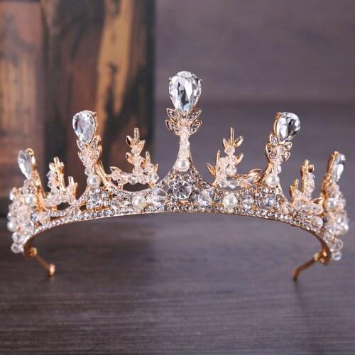 Baroque Sparkling Crystal Rhinestone Golden Wedding Crown Headband Bridal Tiara Party Show Pageant Hairband Hair Access ML