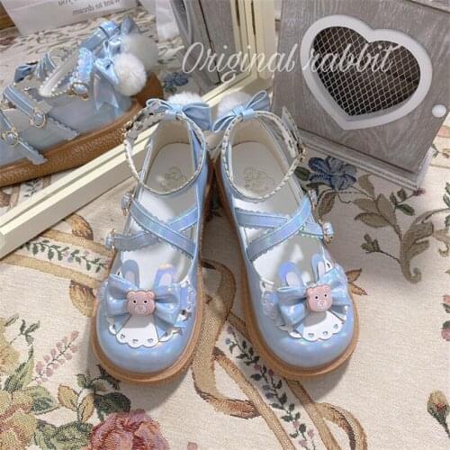 Rabbit Kawaii Lolita Shoes Round Head Lovely Lolitas Platform Bear Bowknot Cross Buckle Anime Cosplay Harajuku Gothic Japanese