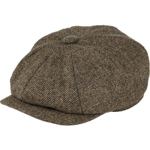 BOTVELA Wool Tweed Newsboy Cap Herringbone Men Women Gatsby Retro Hat Driver Flat Cap Black Brown Yellow Navy Blue 005