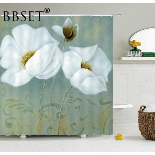 Floral Theme Shower Curtain 3 Beautiful White Flowers Pattern Waterproof Multi-size Douchegordijn Bathroom Decor with Hooks