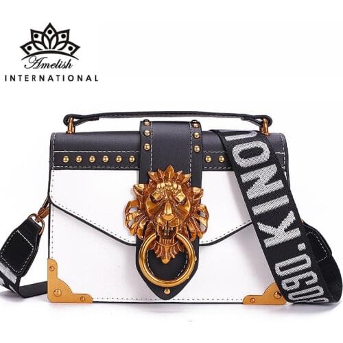 AMELISH Brand Designer Lion Head Flap Hand Bag Women 2021 Small PU Leather Shoulder Bag for Female Girl Travel Crossbody Handbag