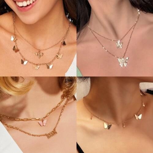 FNIO Bohemian Cute Butterfly Pendant Necklaces For Women Gold Color Clavicle Chain 2020 Fashion Female Choker Necklace Jewelry