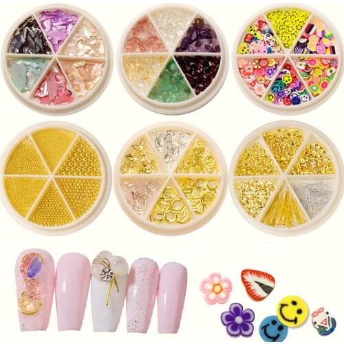 1 Wheel Nail Rhinestones Set With Metal Nail Beads Nail Rivets Resin Gem Stones Fake Pearls Nail Slices Gems Rhinestones Set