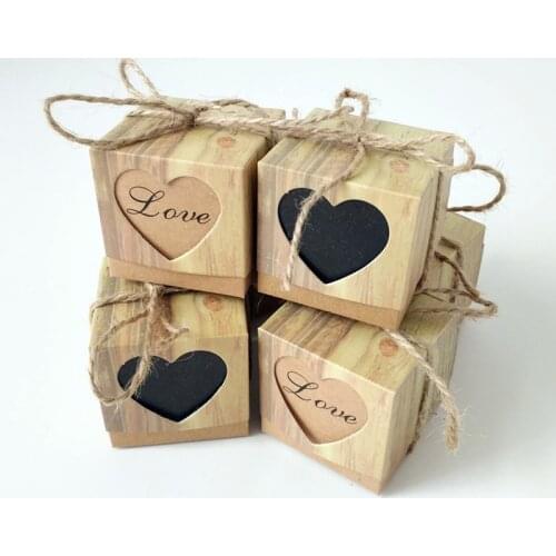 10PCS Kraft Paper Love Candy Box Gift Bags Party Favor Supplies Birthday Wedding Decor Boxes Sweets Wood Grain Heart-Shaped