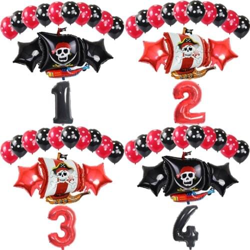 14pcs/set Halloween Polka Skull Print pirate ship pattern Balloons 32 inch Black digital Foil Balloon Birthday Party Decor balls