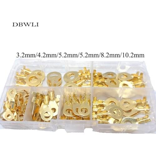 150PCS Ring Lugs Ring Eyes Copper Crimp Cable Connector Non-insulated M3/M4/M5/M6/M8/M10 Assortment Kit with Plastic Box