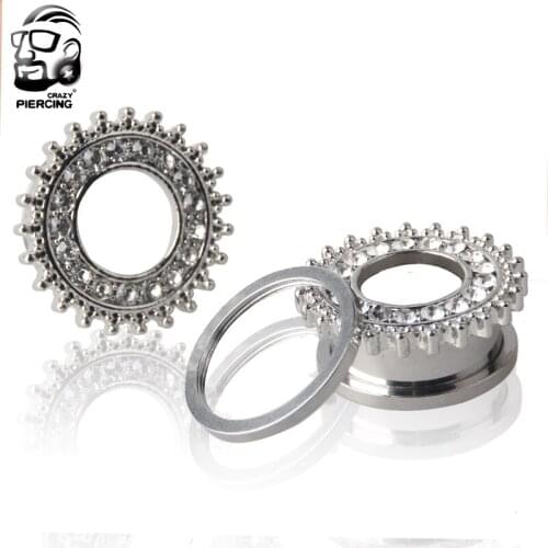 2018 New Fashion Pair Selling Jewelry Piercing Body Stainless Steel Rose Gold Eear Plugs Tunnels Round logo 2pcs lot