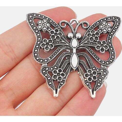 4PCS Antique Large Hollow Open Filigree Butterfly Charms Pendant for Necklace Making Jewelry Findings 56x32mm