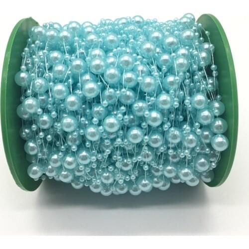 5yards Light blue Fishing Line Artificial Pearls Beads Chain Garland Flowers Wedding Party Decoration Brides Headgear