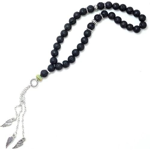 8mm Black Lava Rock Stone Round Shape 33 Prayer Beads Islamic Muslim Tasbih Allah For Men&Women