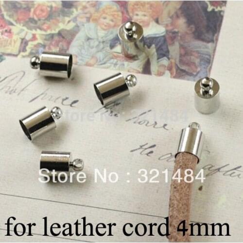 FREE SHIP 1000pc Dull silver plated/Rhodium plated crimp tips cord end caps for leather cord 4mm