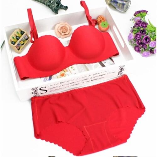 Free shipping one piece seamless push up bra set sweet fashion red bra set
