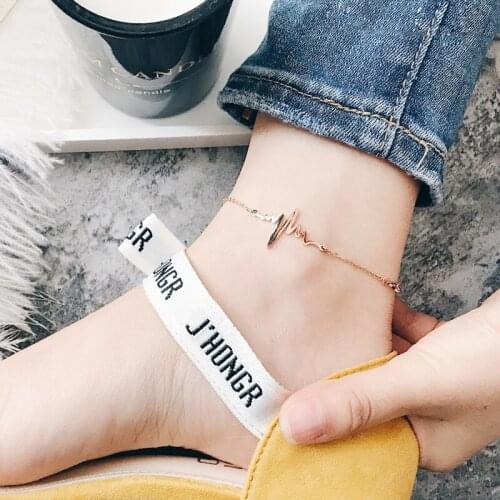 YUN RUO Fashion Heartbeat Anklet Chain For Woman Girl Party Gift Rose Gold Color 316L Stainless Steel Jewelry Never Fade 2017