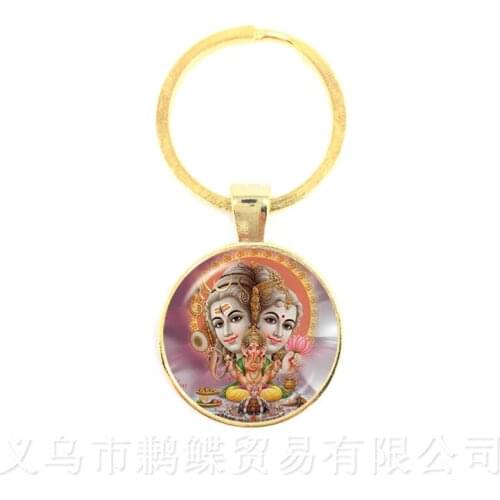 Glass Time Gem Keychain 25mm Ganesha Buddha Elephant Pendants Handmand Men Classic Jewelry Car Key Holder Souvenir For Gift