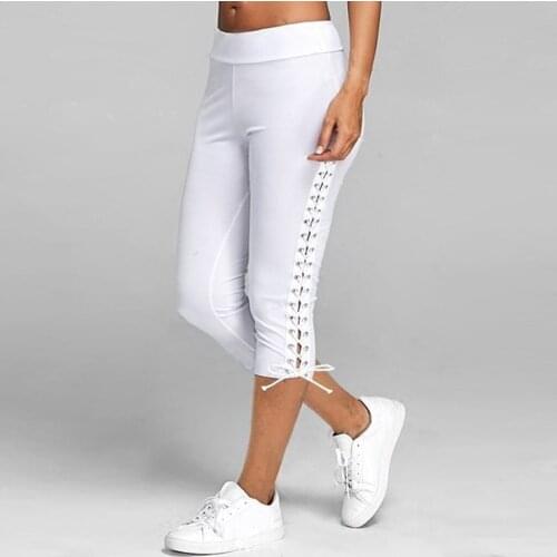 Fashion Women Pants Solid Bandage Fitness Elastic Waist Cropped Trousers Casual Oversized Sweatpants 2021 Leggings Женские Штаны