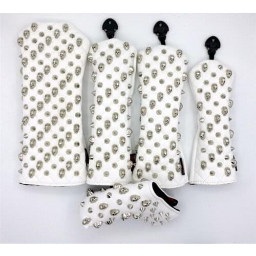 [Silver Skull Rivets] Premium Golf Headcovers Golf Driver Fairway Woods Hybrid Putter Covers Complete Set 2 Colors Novelty Gift