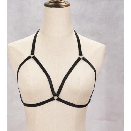 Black Caged Bra Harness Lingerie Inspired Bondage Crop Top Braletts Rivet Gothic Fetish Lingerie Elastic Body Cage Harness Summe